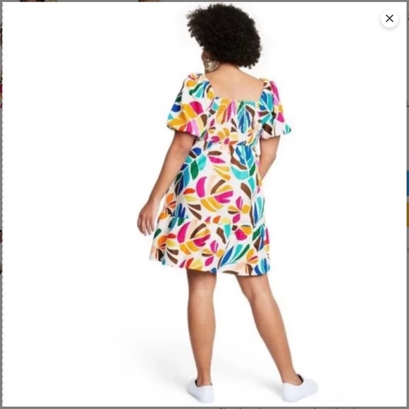 Tabitha Brown x Target Botanical Print Puff-Sleeve Linen Mini Dress — Size S - Picture 4 of 6